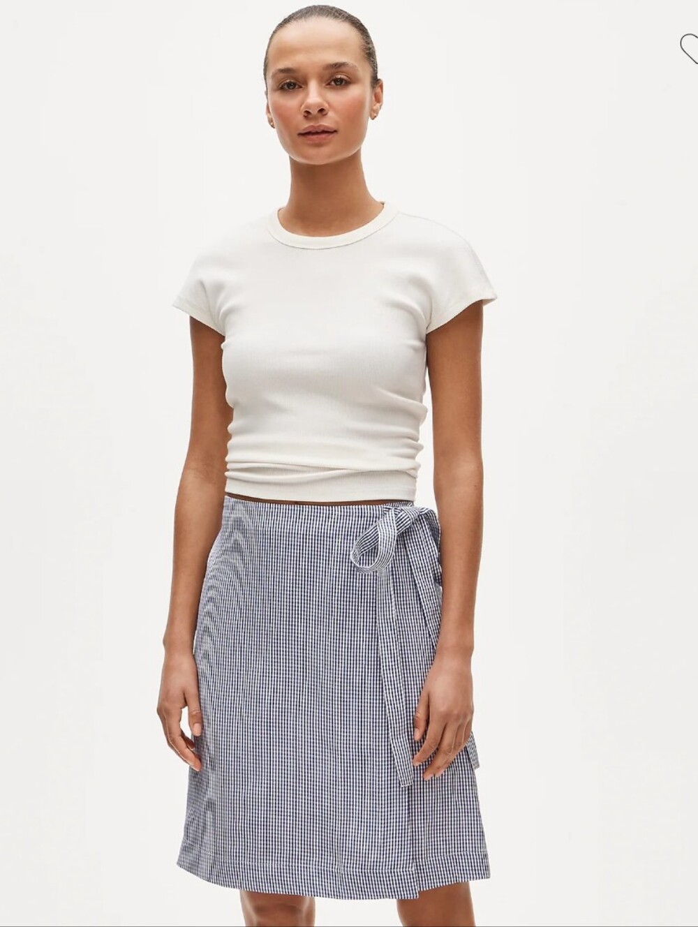 J Crew Tall knee-length wrap skirt in gingham linen blend CW476 Size 2